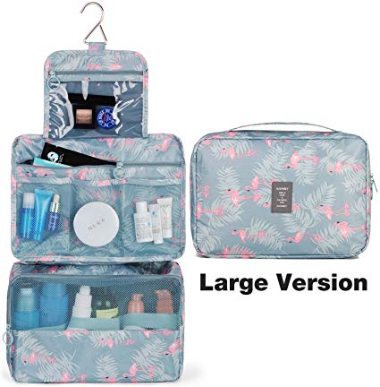 Hanging Travel Toiletry Bag Cosmetic Make up Organizer for Women and Girls Waterproof (Large Flamingo)