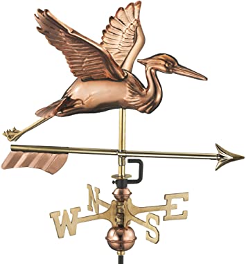 Good Directions Blue Heron with Arrow Garden Weathervane - Pure Copper with Garden Pole