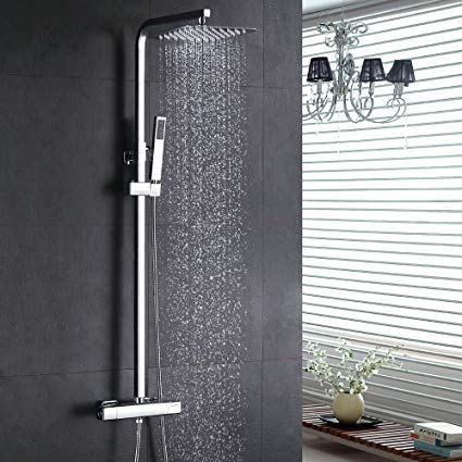 HOMELODY Mixer Shower Thermostatic,Bathroom Shower Set,3 Functions with Shower Head and Hand Shower Adjustable Square Shower