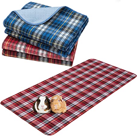 EXPAWLORER Fleece Liner for Guinea Pig Cage & Cleaning Brush Set - 2 Pack Washable Guinea Pig Pads Waterproof & Non-Slip, Reusable Plaid Pee Pads for Small Animals Cats Rabbits Puppies