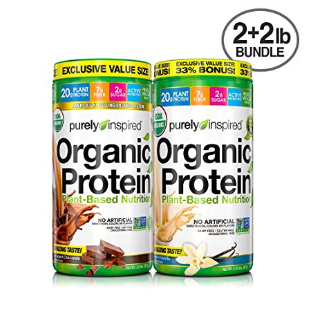 Purely Inspired Organic Protein Shake Powder, 100% Plant Based with Pea & Brown Rice Protein (Non-GMO, Gluten Free, Vegan Friendly), Chocolate/Vanilla Mixed Pack, 4lbs (2+2LBS)