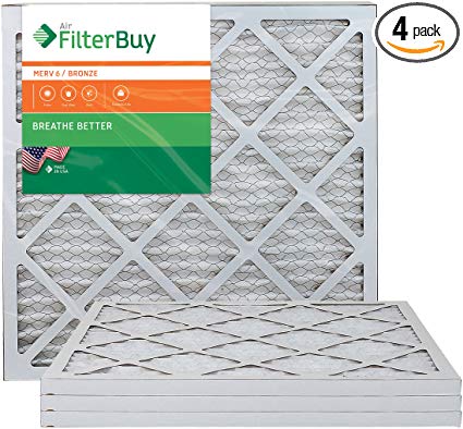 AFB Bronze MERV 6 20x20x1 Pleated AC Furnace Air Filter. Pack of 4 Filters. 100% produced in the USA.