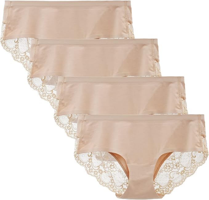 Women's 4 Pack Cotton Lace Coverage Seamless Brief Panty Underwear