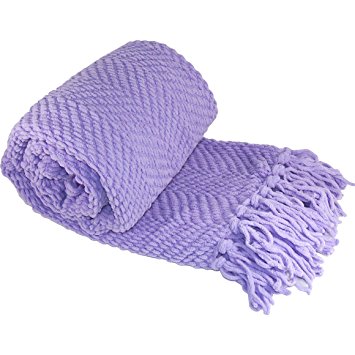 BOON Knitted Tweed Throw Couch Cover Blanket, 50 x 60, Lavender