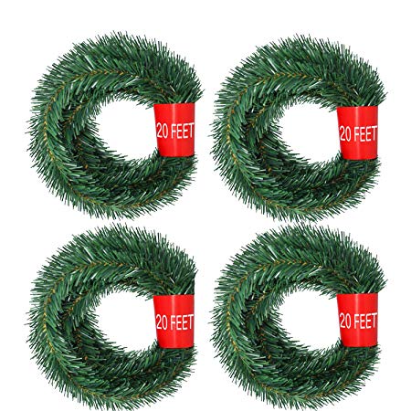 Artiflr 4 Strands Christmas Garland, Total 80 Feet Artificial Pine Garland Soft Greenery Garland for Holiday Wedding Party,Stairs,Fireplaces Decoration, Outdoor/Indoor Use