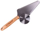 EurKitchen Deluxe Stainless Steel Pizza Cutter and Server - Slice and Serve Pizza Pie Cake and more - Wooden Handled Serrated Spatula with Built-in Wheel Cuts and Serves with One Convenient Tool