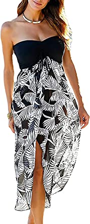 Women's Beach Dress Summer Maxi Sundress Strapless Hawaiian Cover Ups Asymmetrical Wrap Dresses