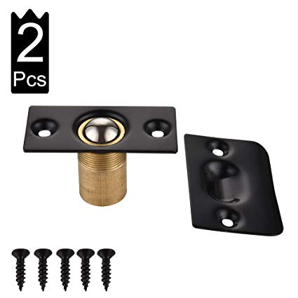 JQK Closet Door Ball Catch Hardware, Stainless Steel Catch Adjustable with Strike Plate, Black Finish 2 Pack, HBC100-BK-P2