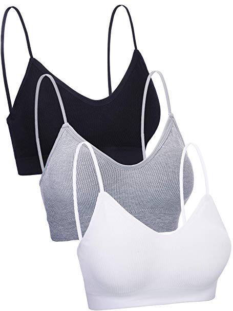 Boao 3 Pieces V Neck Tube Top Bra Seamless Padded Camisole Bandeau Sports Bra Sleep Bra with Elastic Straps