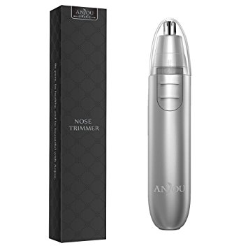 Nose Trimmer, Anjou Battery-operated Ear Hair Trimmer Stainless Steel Dual-Edge Blades Facial Hair Groomer ( Detachable Head & Washable Design ) - Silver