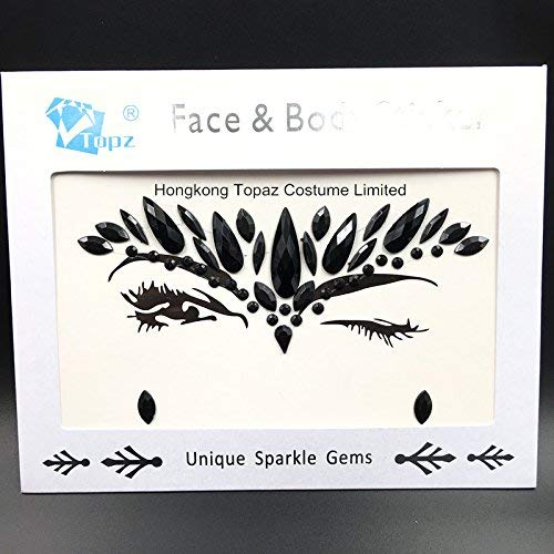 Black Night Face Jewels Festival Rave Make up Gems Stickers Face Body Temporary Tattoos for EDC Music Festivals Vibe Bohemian Unicorn Make up (Black)