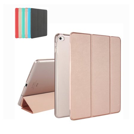iPad Air 2 Case, MTRONX™ Smart Cover Case Lightweight Ultra Slim Fit Folio Protective Cover Stand with Magnetic Auto Wake & Sleep for Apple iPad Air 2 (iPad 6th Generation) - Rose Gold(FB-RG)