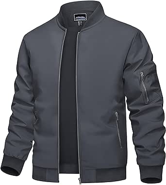 TACVASEN Men's Bomber Jacket Lightweight Casual Spring Fall Windbreaker Zip Up Coat with Pocket