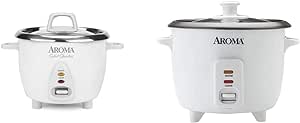 Aroma Housewares Select Stainless Rice Cooker & Warmer with Uncoated Inner Pot, 14-Cup(cooked) / 3Qt, ARC-757SG & Aroma 6-cup (cooked) 1.5 Qt. One Touch Rice Cooker, White