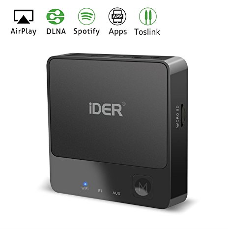IDER Wireless Wifi & Bluetooth Audio Receiver Adapter for Home Music Streaming Sound System, Black