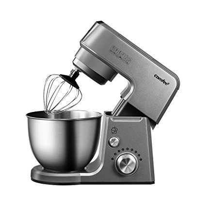 Comfee 2.6Qt Die Cast 7-in-1 Multi Functions Tilt-Head Stand Mixer with SUS Mixing Bowl. 4 Outlets with 7 Speeds & Pulse Control and 15 Minutes Timer Planetary Mixer (Space Grey)