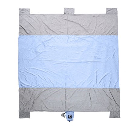 Sand Escape Compact Outdoor Beach Blanket / Picnic Blanket- 7' X 9' 20% Bigger Than Other Blankets. Made From Strong Ripstop Parachute Nylon. Includes Built In Sand Anchors & Valuables Pocket