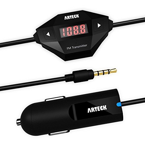 FM Transmitter, Arteck Wireless FM Transmitter Radio Car Kit with 3.5mm Audio Plug and Car Charger for iPhone 6/5/4, iPad, iPod, Sumsung Devices, and ANY Smart Phones with 3.5mm Audio Jack