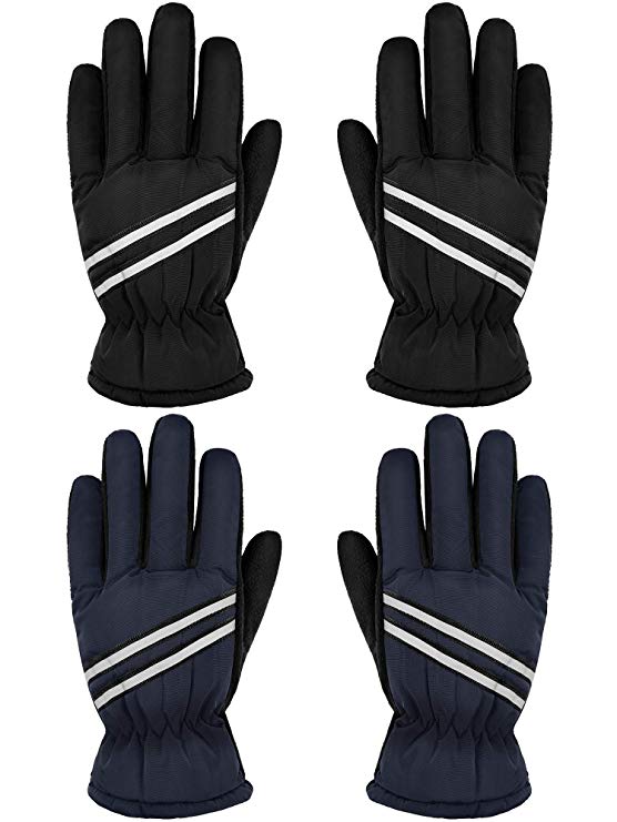 2 Pairs Kids Waterproof Ski Gloves Winter Warm Snow Gloves for Child Aged 6-12 Years