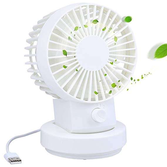 Mini Desk Fan Oscillating Fan - Idealife Portable USB Fan with 2 Adjustable Speeds Small Cooling Fan for Desktop Room Office Travel Outdoor Activities, White