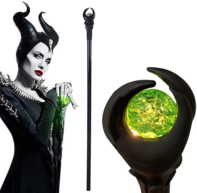 Flylife 51inch Deluxe Maleficent Staff with Green Light Orb, Wizard Scepter Magic Wand Halloween Prop (Green Light)