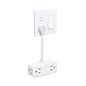 TROND Outlet Extender with 6 Inch Cord - Flat Outlet Adapter, 4 Electrical Outlets, 4 USB Ports (2 USB C), Wall Mountable, Multi Plug Wall Outlet for Home Office Travel, Cruise Ship Essentials, White