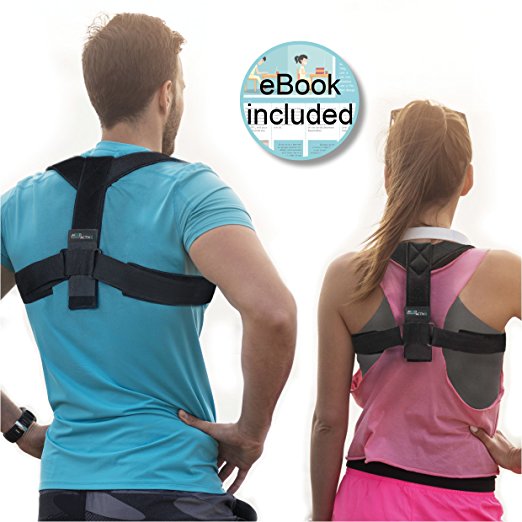 NeedActive Posture Corrector - Back, Shoulder and Clavicle Brace Support with PDF Advice for Men and Women - Adjustable Size and Comfortable - Back and Lumbar Pain Relief - Fix slouching - Straighten Lower and Upper Back - Computer and laptop slouch solution