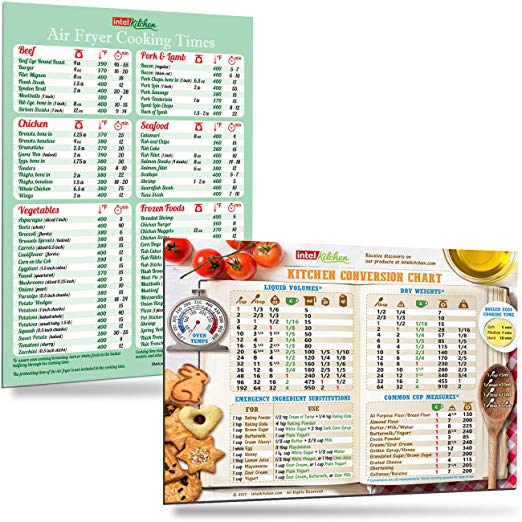 Cool Kitchen Gift Set: Green Air Fryer Cooking Times   Kitchen Conversion Chart Magnets (8"x11") Cooking Measuring Baking Hot Air Frying Cook Time Chart Recipes Cookbook Reference Cheat Sheet Accessories Easy To Read Big Fonts