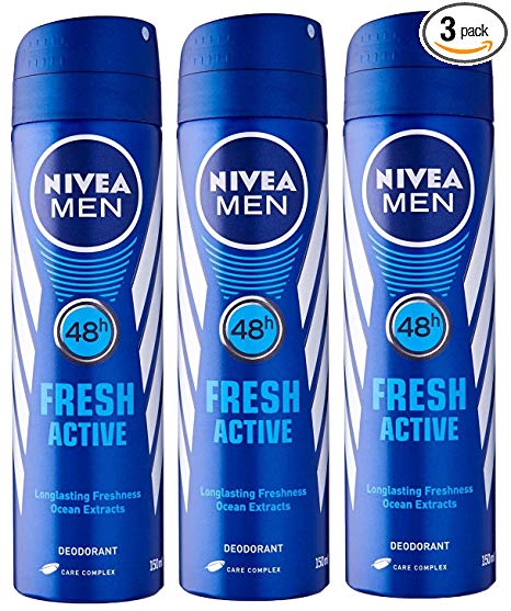 Nivea for Men Spray Deodorant, Fresh Active, 150 ml (Pack of 3)