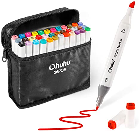 Fabric Markers Permanent 36 Colors of Ohuhu Dual Tip Fabric Paint Marker Pens for DIY Christmas Costumes, T-Shirt, Clothes, Shoes, Bags Water-Based