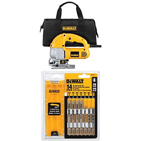 DEWALT DW317K 5.5 Amp Top Handle Jig Saw Kit with DEWALT DW3742C 14-Piece T-Shank Jig Saw Blade Set with Case