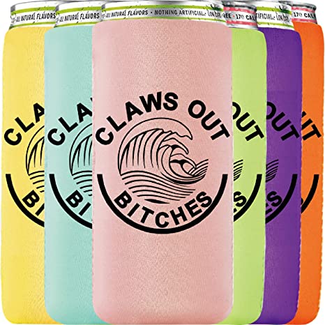 White Claw Slim Can Cooler Coozie Sleeve for 12OZ Drinks (6 Pack), Claws Out, Beer Cans Coolie Skinny Insulators for White Claw Hard Seltzer, Michelob Ultra Red Bull Truly Bud Light Coors Light