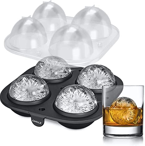 Chillz Extreme Ice Ball Maker - Ice Sphere Mold - Ice Ball Mold Tray - Makes 4 x 2.5 inch Ice Balls (1 Tray)
