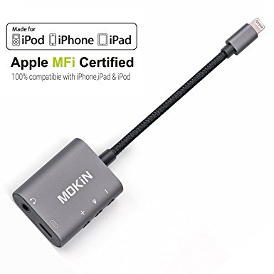 Lightning to 3.5 mm Headphone Jack Adapter, iPhone 7 Audio and Charge Splitter Adapter,For iPhone 7 / 7 Plus or Other Lightning Devices MFI Certified Aluminum(Gray)