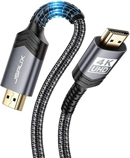 4K 60Hz HDMI Cable [10ft/3M], JSAUX HDMI 2.0 to HDMI High Speed 18Gbps 28AWG HDR 3D 2160p 1080p Braided Cord Compatible with Ethernet Audio Return(ARC),Fire TV, UHD TV, PC (Grey)