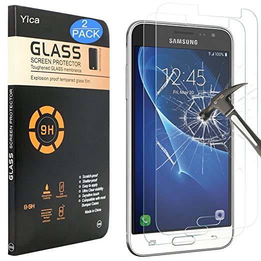[2-PACK] Samsung Galaxy J3(2016) Tempered Glass Screen Protector, Yica [Tempered Glass] 0.25mm 9H Hardness, Anti-Scratch, Anti-Fingerprint, Bubble Free