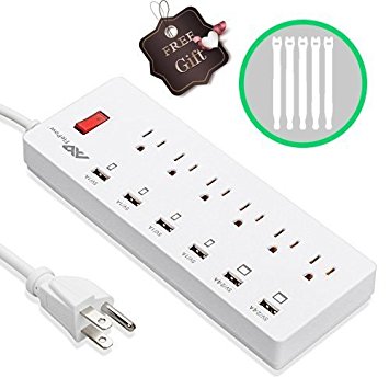 FlePow 6-Outlet Power Strip 1625W/13A 5.9ft Cord Home/Office Surge Protector with 6 USB Charging Ports