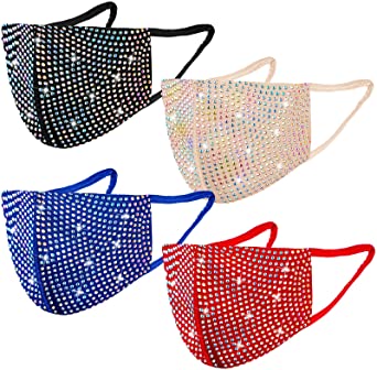 4 Pieces Rhinestone Masquerade Face Covering Colorful Crystal Masquerade Face Covering Adjustable for Women and Girls