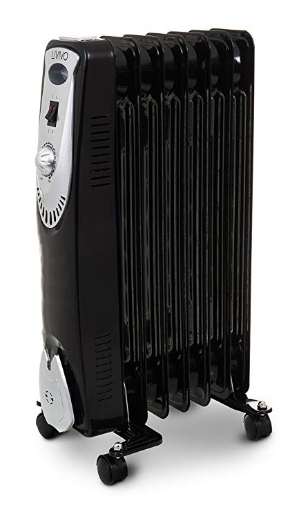 LIVIVO Black Oil Filled Radiator – Portable Electric Heater with Adjustable Temperature Control with Safety Cut Off Capsize Switch Over Heat Protection (7 Fin, Standard)