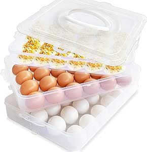 72 Deviled Eggs Holder with Handle,3-Layer Plastic Egg Containers with Lid,Stackable Egg Tray,Transparent Portable Egg Carrier Storage Box for Refrigerator Winter Easter