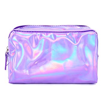Rockrok Holographic Makeup Bag - Cute Pencil Case Fashion Cosmetic Pouch Zipper Purse Storage Bag for Women (Purple)