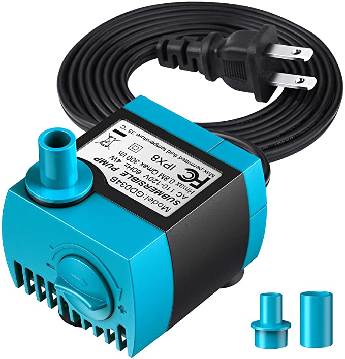 Homasy 80 GPH (300L/H, 4W) Submersible Water Pump, Ultra Quiet For Pond, Aquarium, Fish Tank Fountain, Powerful Water Pump with 5.9ft (1.8m) Power Cord