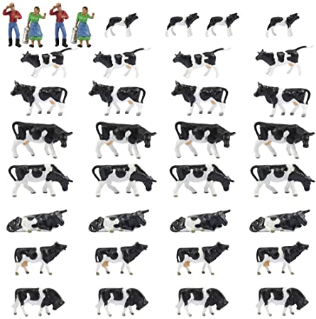 Farm Animals Figure Set,AN8704 36PCS 1:87 Well Painted Model Cows and Figures for HO Scale Model Train Scenery Layout Miniature Landscape New