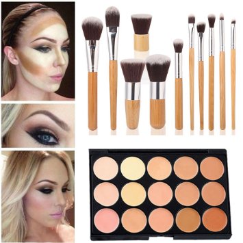 Mefeir 15 Colors Concealer Camouflage Makeup Palette Contour Face Contouring Kit  11 Pcs Makeup Brush