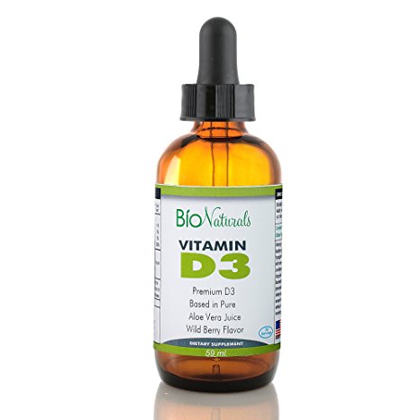 Vitamin D3 1000 IU Liquid Drops with Aloe Vera Juice For Kids & Adults - 100% Natural Formula, Highest Absorption, Dietary Supplement by Bio Naturals - Immune System, Bone, Muscle & Dental Support