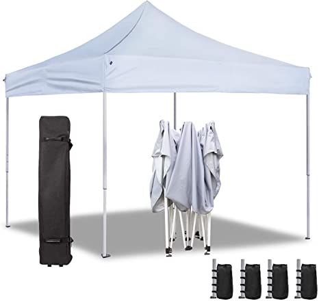 Homall Pop Up Canopy 10X10 FT Ez Up Canopy Tent Commercial Instant Shelter Patio Sun Shade Canopies with Roller Bag, 4 Canopy Sand Bags (Reflective Grey)