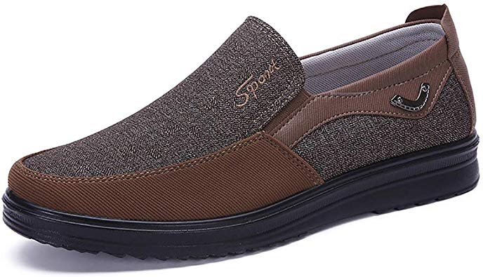 COSIDRAM Men's Slip-On Loafer Casual Driving Shoes Breathable Canvas Comfortable Lightweight Great Travel Walking Shoes for Adult Male Black Grey Brown Plus Size