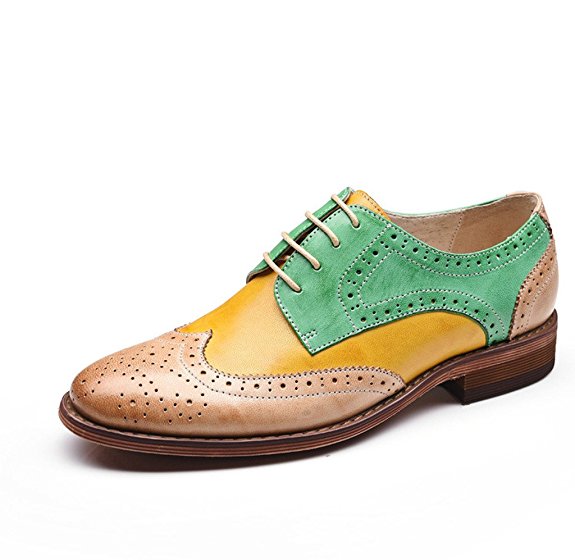 U-lite Women's Perforated Lace-up Wingtip multicolor Leather Flat Oxfords Vintage Oxford Shoes