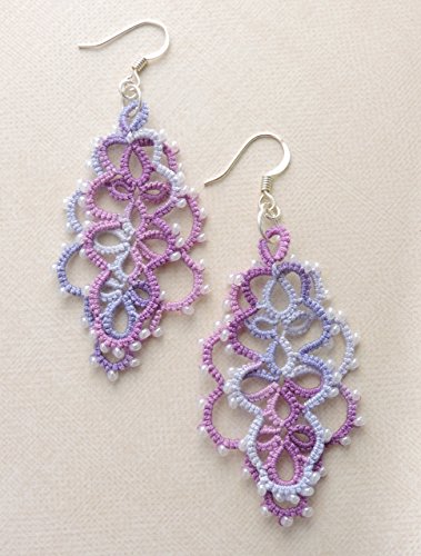 Lilac and Grape Lace Layered Earrings with White Czech GlassBeads - Silver Plated