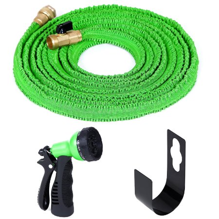 Songmics 50 Feet Expandable Retractable Garden Hose Set Watering Hose 8 Setting Sprayer Anti-Rust Hose Holder Included Lightweight Never Kink UGGH50L